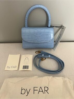 BY FAR Mini Croc Embossed Top-Handle Bag